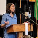 Melissa Florer-Bixler preaching at Raleigh Mennonite Feb. 18, 2018