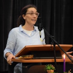 Melissa speaking at the Dec. 24, 2018 Christmas Eve service.