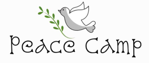 peace camp logo with dove and olive branch