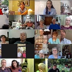 Screen shot of the gallery view of people participating in a Zoom meeting