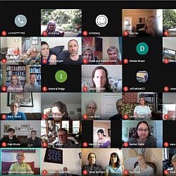A screen shot of some of the people tuned in to the video conference service, listening to Sri Mayasandra speak.