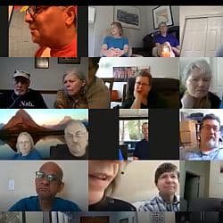 Screen shot of Zinith and small images of a few others tuning into the Zoom worship service on June 7, 2020