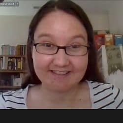Rachel speaking via Zoom to the congregation July 26, 2020