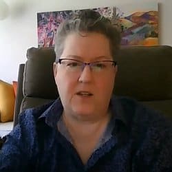Pam Bruns speaking via Zoom on Aug. 30, 2020