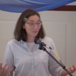 Melissa exclaiming with a broad smile when preaching at Raleigh Mennonite on Dec. 5, 2021