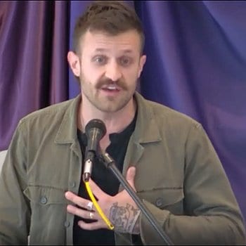Brian Recker preaching at Raleigh Mennonite on March 13, 2022
