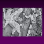 Raleigh Mennonite Church Carving of the Chaos God and a Sun God as told in the "Enuma Elish" which is the Babylonian creation myth.