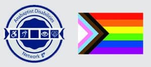 Anabaptist Accessiblity Seal and Progress Pride flag