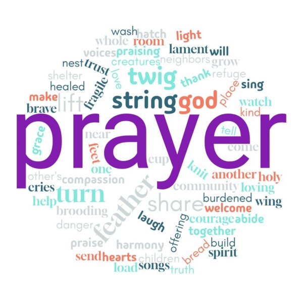 A cloud of words that are included in the prayer.