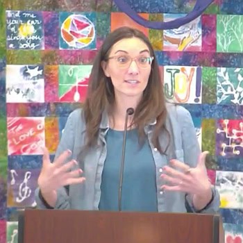 Melissa preaching, using her hands for expression, March 2, 2025.